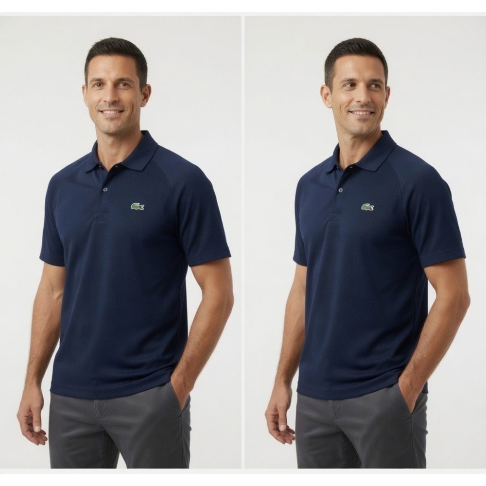 Vintage Lacoste Polo Shirt Mens Navy Blue Raglan Sleeve Logo Collared Outdoor